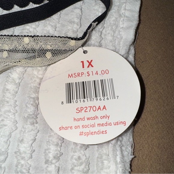 Splendies Black Sheer Mesh & Lace Thong 1X | Sexy Embroidered Detail | NWT - Picture 3 of 6